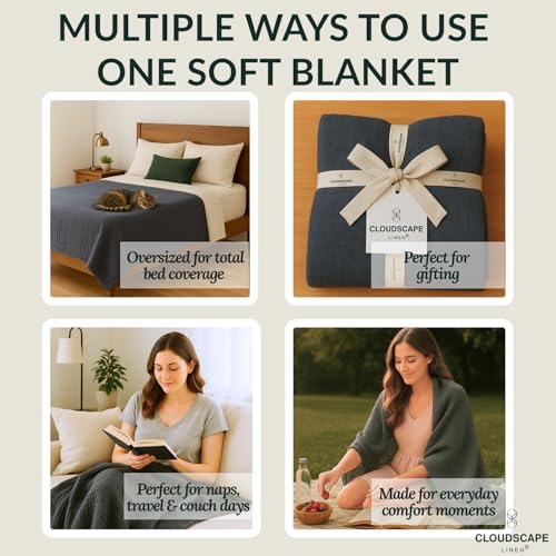 CloudScape Linen Cloud Scape Linen Oversized 4 Layer Muslin Blanket Twin Size - 100% Cotton, Lightweight & Breathable All Season Gauze, Pre-Washed, for Bed, Couch, fits Twin XL Bed,68x92, Dark Grey - Image 5