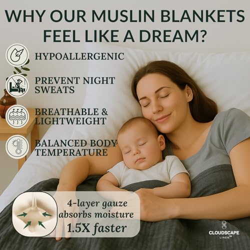 CloudScape Linen Cloud Scape Linen Oversized 4 Layer Muslin Blanket Twin Size - 100% Cotton, Lightweight & Breathable All Season Gauze, Pre-Washed, for Bed, Couch, fits Twin XL Bed,68x92, Dark Grey - Image 2