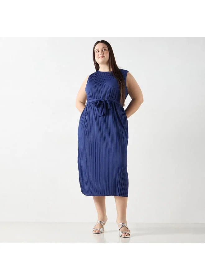 Ulla Popken Plus Size Ulla Popken Pleated Sleeveless Midi Dress