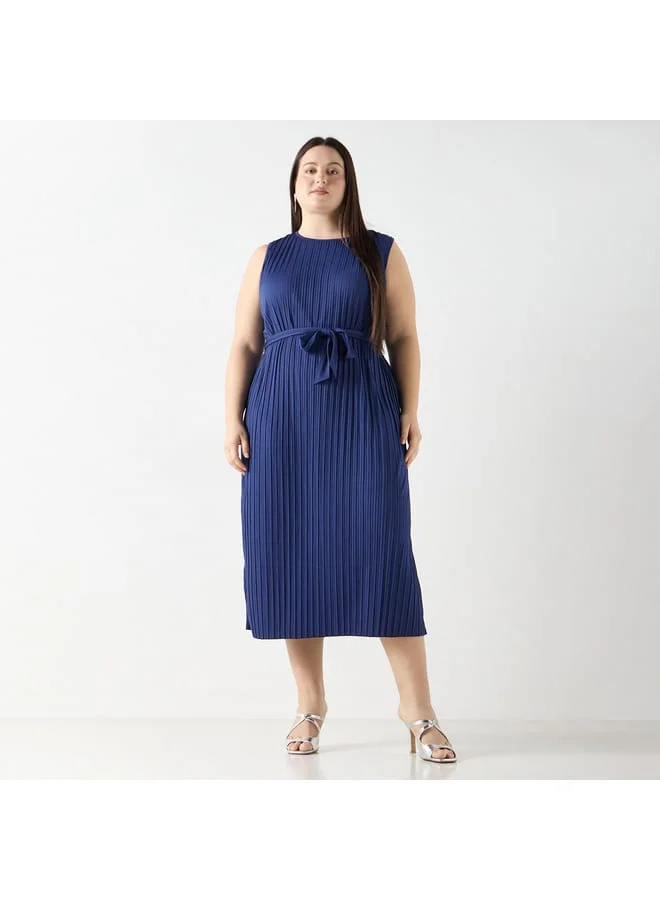 Ulla Popken Plus Size Ulla Popken Pleated Sleeveless Midi Dress