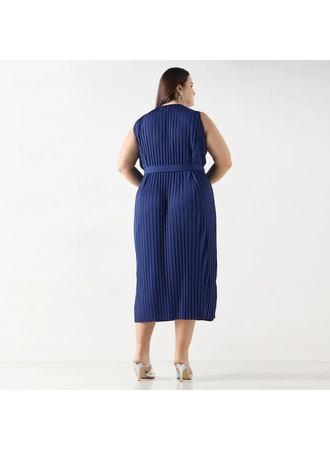Ulla Popken Plus Size Ulla Popken Pleated Sleeveless Midi Dress