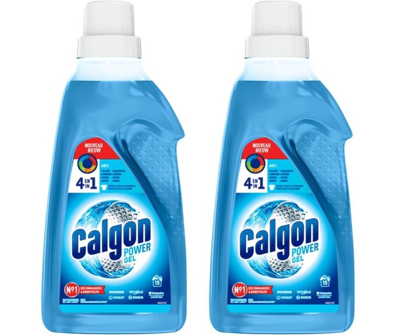 Calgon 4-in-1 Washing Machine Water Softener Gel 750ml Pack of 2 Anti-Limescale Rust Protection Dirt Residue Remover Odour Eliminator Laundry Machine Cleaner - Image 1