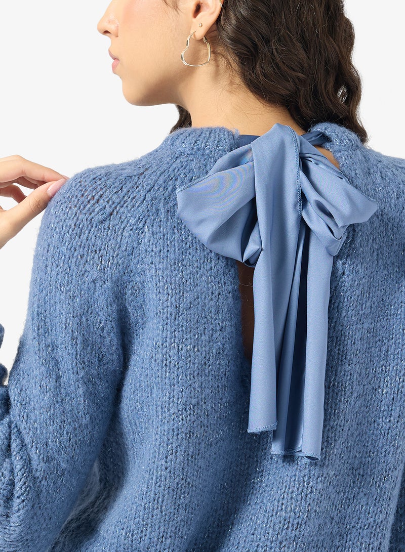 ONLY ONLSHINE long sleeve GLITTER Crew NECK BOW Knitted Sweater - Image 3