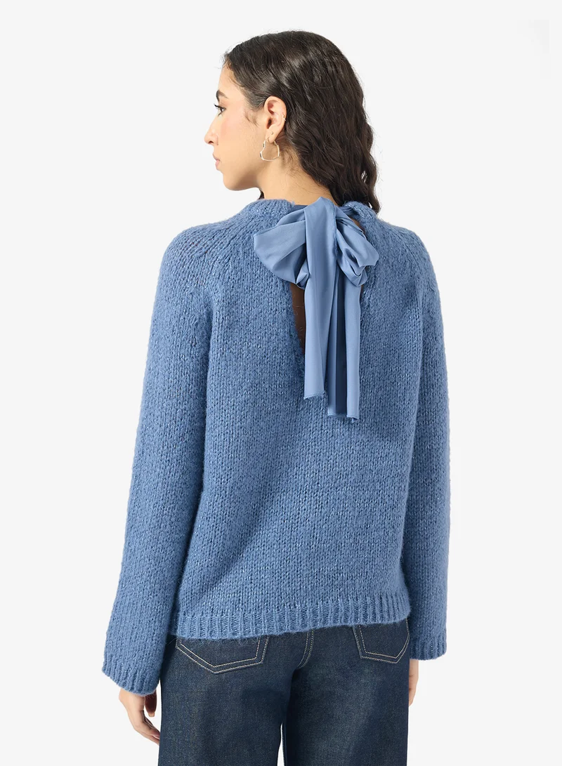 ONLY ONLSHINE long sleeve GLITTER Crew NECK BOW Knitted Sweater