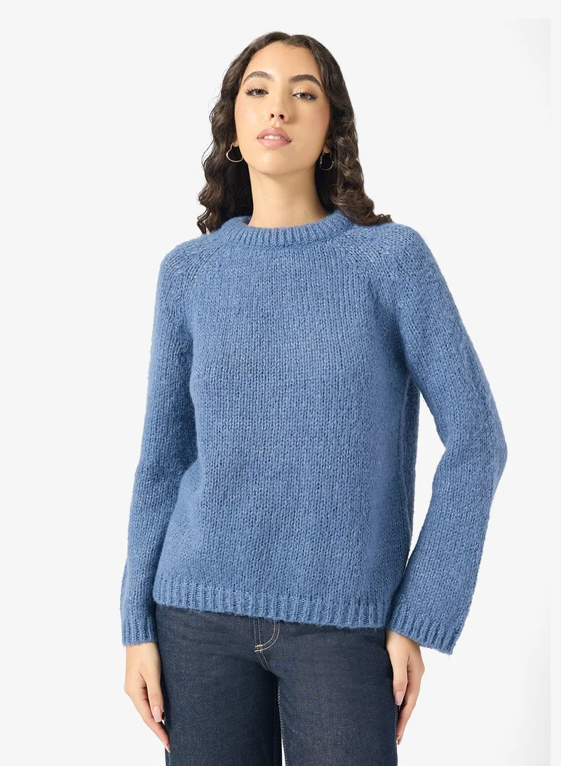 اونلي كنزة محبوكة بياقة دائرية مزينة بفيونكة لامعة وأكمام طويلة من أونلاين شاين