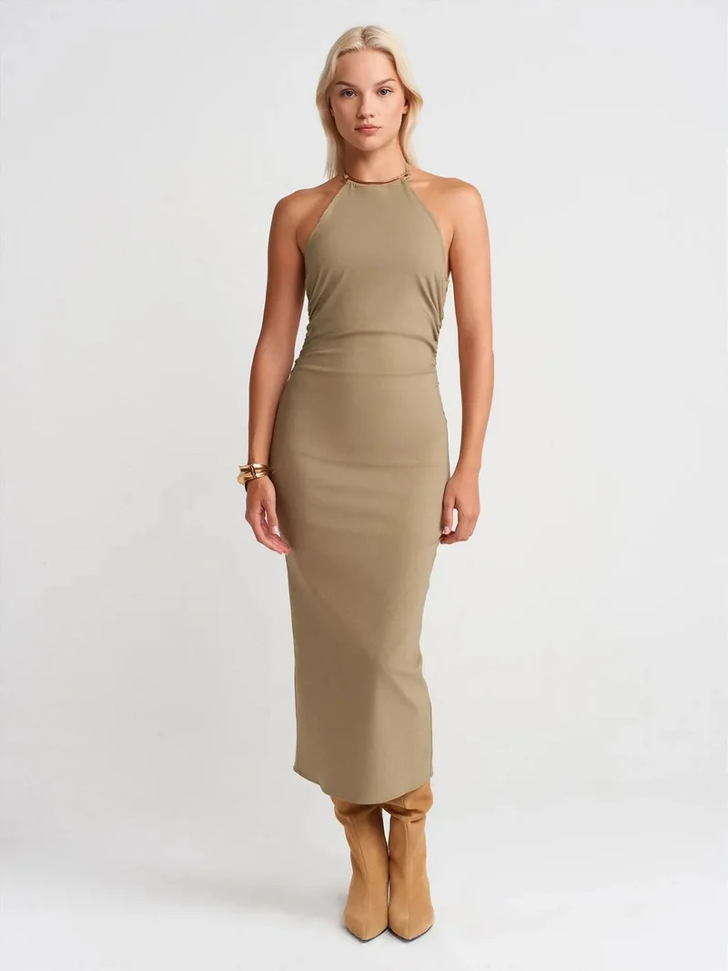 Dilvin DILVIN Halter Neck Bodycon Midi Dress