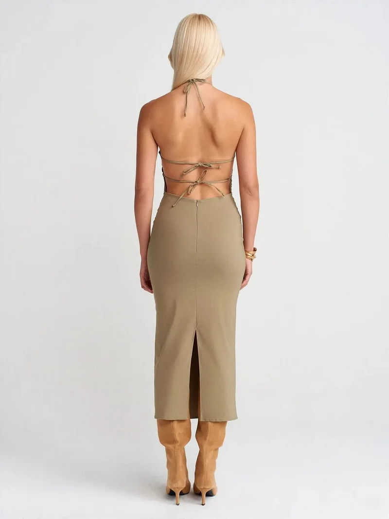 Dilvin DILVIN Halter Neck Bodycon Midi Dress