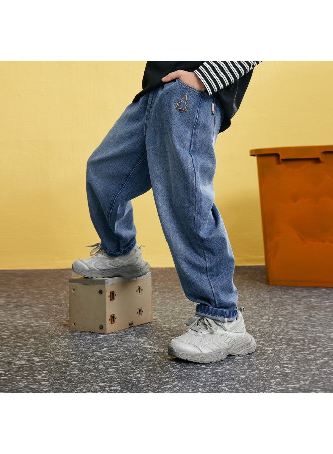 مكد 【مجموعة】 مجموعة ربيعية جديدة للأولاد بأسلوب بريبي للصغار في منتصف العمر وكبار السن: تي شيرت مخطّط بحروف مزيف من قطعتين وجينز - Image 5