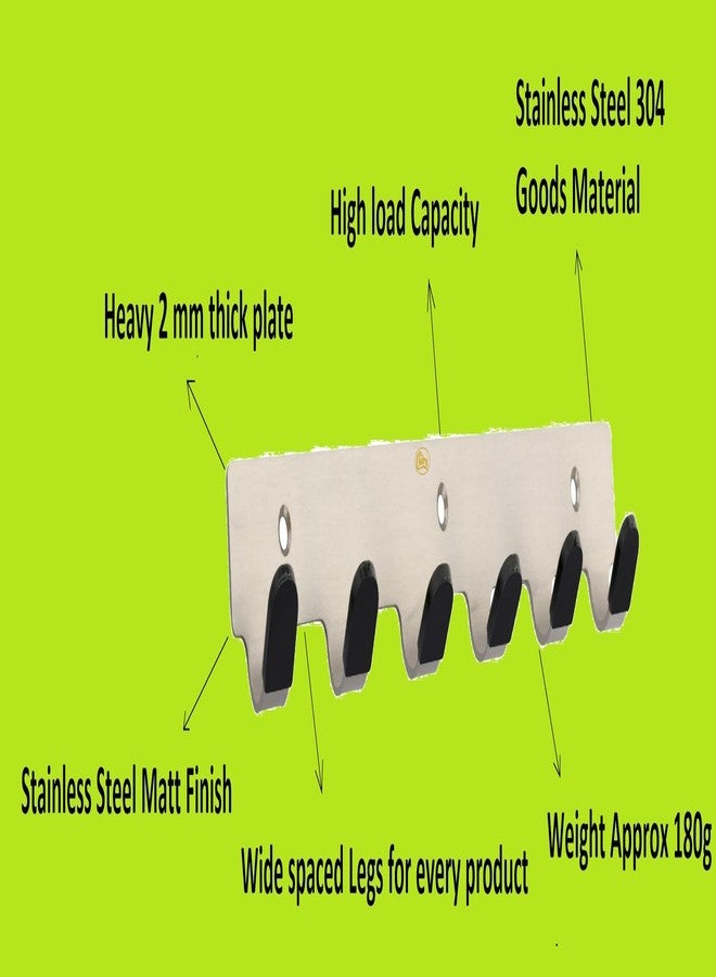 Chitra 6 Pin Curve Stainless Steel Wall Hooks for Hanging Cloth and Towel Hangers for Wall Hook,Door Hangers,Hook Rail (Pack of 1,Nickel Silver Matt Finish) - Image 3