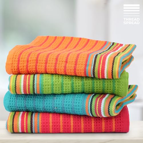 THREAD SPREAD Kitchen Dish Towels 100 Cotton Salsa Towels Set of 4 16x28 Inches Multi Purpose Cooking Drying Restaurant Bar Cleaning Cloth Napkin Highly Absorbent Lint Free Red  Orange
