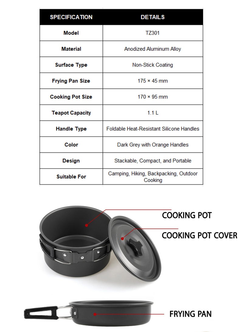 دي بلو مجموعة أدوات طهي للتخييم - 3 قطع من أواني الطهي خفيفة الوزن غير لاصقة، ومقلاة، وإبريق شاي سعة 1.1 لتر مع مقابض قابلة للطي ومقاومة للحرارة للطهي في الهواء الطلق، والمشي لمسافات طويلة، وحمل حقائب الظهر - Image 2