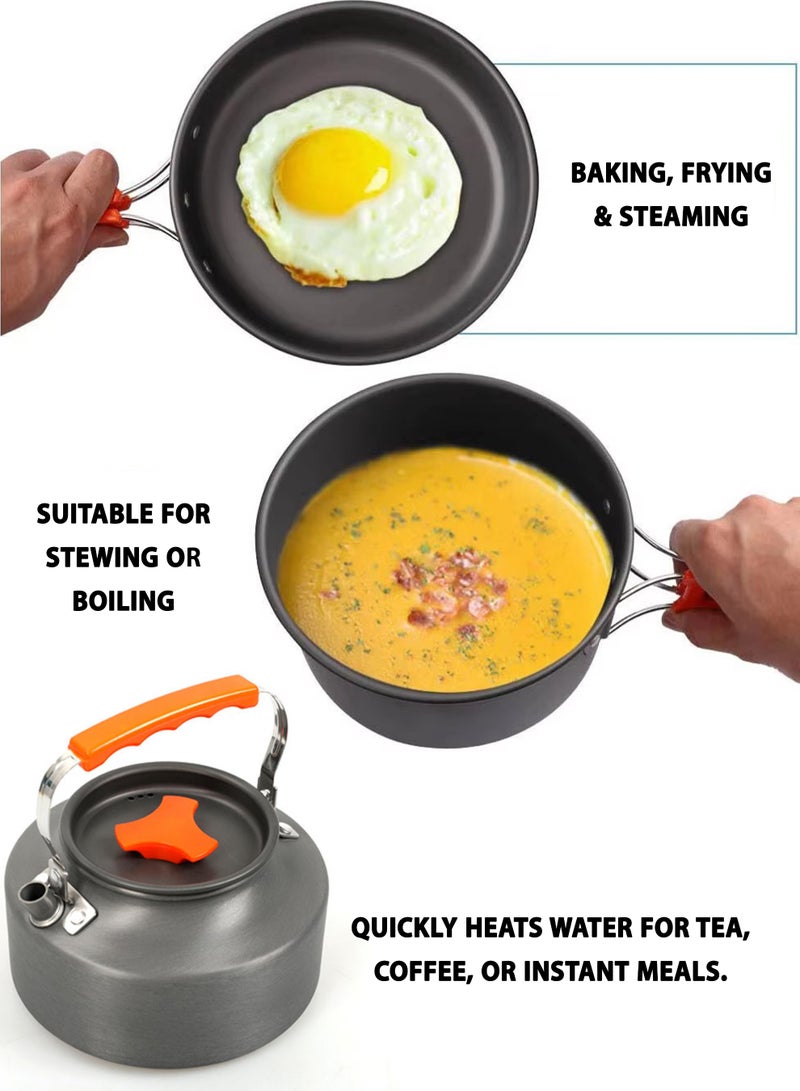 دي بلو مجموعة أدوات طهي للتخييم - 3 قطع من أواني الطهي خفيفة الوزن غير لاصقة، ومقلاة، وإبريق شاي سعة 1.1 لتر مع مقابض قابلة للطي ومقاومة للحرارة للطهي في الهواء الطلق، والمشي لمسافات طويلة، وحمل حقائب الظهر - Image 3