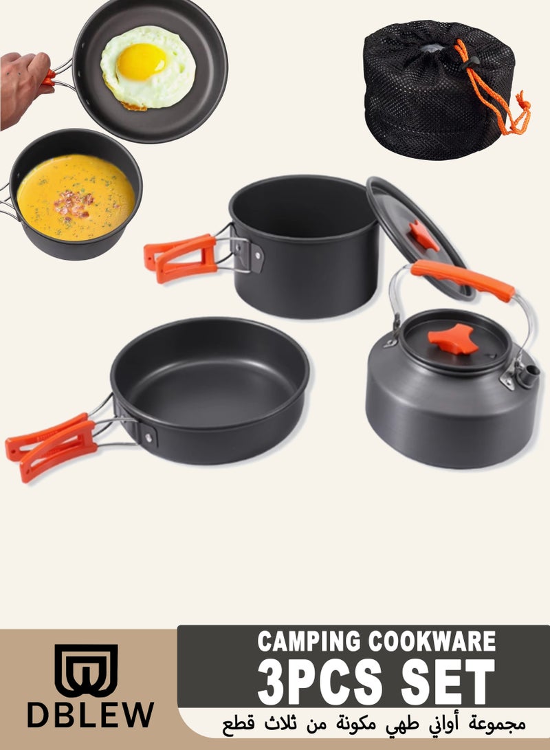 دي بلو مجموعة أدوات طهي للتخييم - 3 قطع من أواني الطهي خفيفة الوزن غير لاصقة، ومقلاة، وإبريق شاي سعة 1.1 لتر مع مقابض قابلة للطي ومقاومة للحرارة للطهي في الهواء الطلق، والمشي لمسافات طويلة، وحمل حقائب الظهر - Image 1