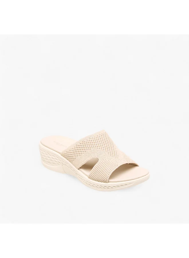 Flora Bella By Shoexpress Women Textured Slip-On Sandals with Wedge Heels