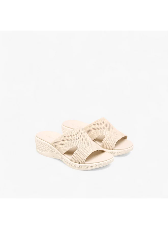 Flora Bella By Shoexpress Women Textured Slip-On Sandals with Wedge Heels