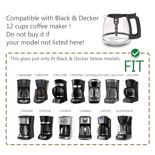 CUPALL Replacement Coffee Carafe for Black and Decker 12-CUP Coffee Maker, Black Handle - Image 3