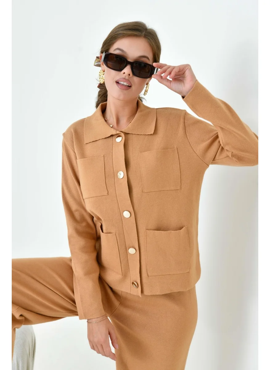 جارمي Women's Pocket Detailed Two Piece Set Camel