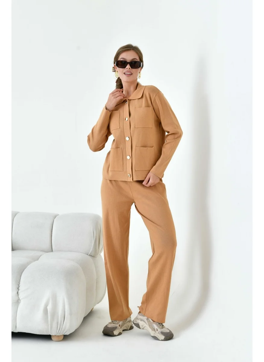 جارمي Women's Pocket Detailed Two Piece Set Camel