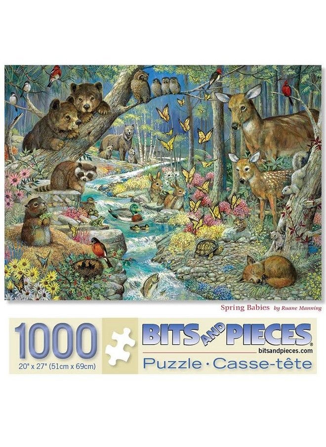 Bits and Pieces 1000 Piece Jigsaw Puzzle For Adults 24" X 30" Spring Babies 1000 Pc Forest Animals Flowing River Jigsaw By Artist Ruane Manning  - Image 2
