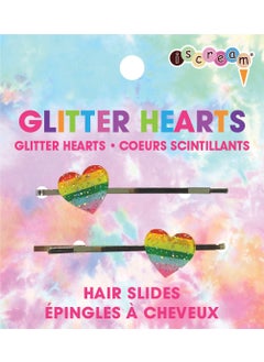 iscream iscream Rainbow Glitter Hearts Set of 2 Embellished Bobby Pin Hair Slides 