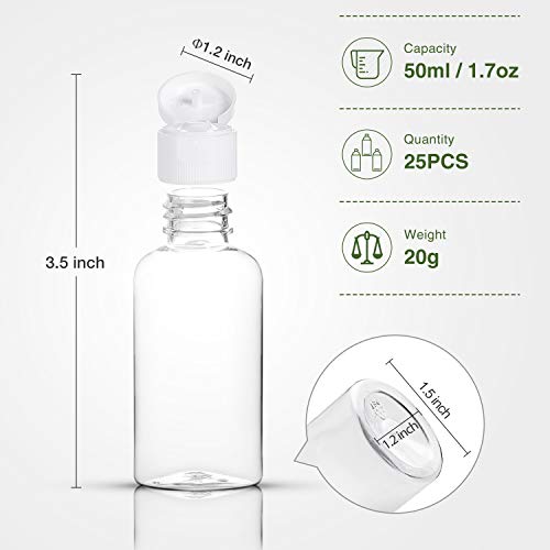 MMonDod 25 Pack 1.7oz/50ml Plastic Empty Bottles Clear Travel Containers Travel Size Bottles with Flip Cap Squeezable Refillable Toiletry (clear) - Image 2