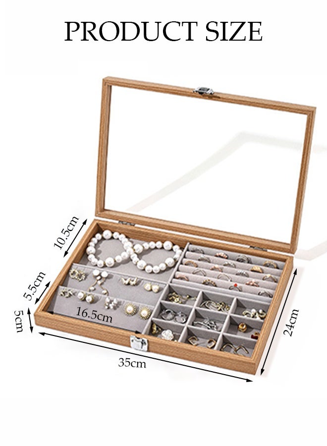 DUNISO Jewelry Tray, Multifunctional Jewelry Storage Box With Dust Cover, Suitable For Rings, Earrings, Studs, Necklaces, Bracelets, Watches, Etc., Jewelry Display Box - Image 2