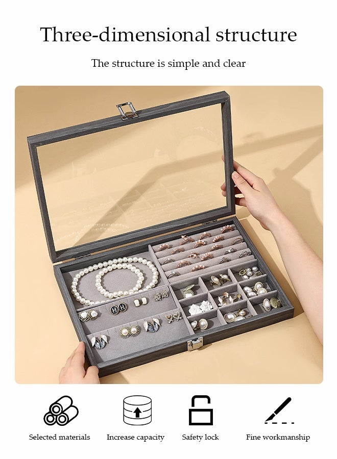 DUNISO Jewelry Tray, Multifunctional Jewelry Storage Box With Dust Cover, Suitable For Rings, Earrings, Studs, Necklaces, Bracelets, Watches, Etc., Jewelry Display Box - Image 3