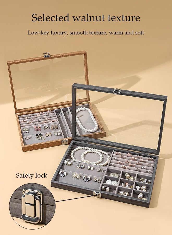 DUNISO Jewelry Tray, Multifunctional Jewelry Storage Box With Dust Cover, Suitable For Rings, Earrings, Studs, Necklaces, Bracelets, Watches, Etc., Jewelry Display Box - Image 5