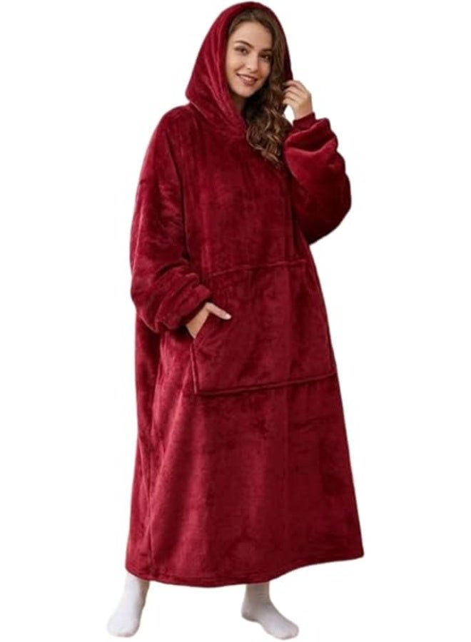 Fashion Group Wearable hoodie blanket, burgundy fur, one size - Image 1