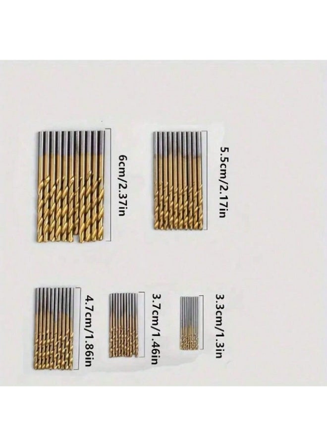 100 small titanium-coated high-speed steel drill bits, suitable for crafts, woodworking, carving, and jewelry making - sizes from 1/25 inch to 1/8 inch, metal cylindrical, twist drill bits for metal, wood, and plastic, simple tools, convenient and practical - Image 3