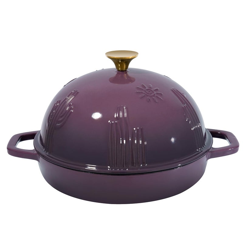 Flavehc Bread Oven Cast Iron Bread Dutch Oven with Cloche Lid for Bread Baking Magenta Enameled Cast Iron Bread Oven with Dome Lid for Sourdough, 9.8 Inches - Image 1