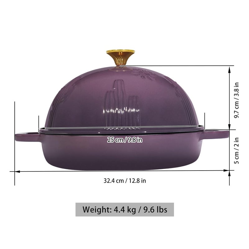 Flavehc Bread Oven Cast Iron Bread Dutch Oven with Cloche Lid for Bread Baking Magenta Enameled Cast Iron Bread Oven with Dome Lid for Sourdough, 9.8 Inches - Image 5
