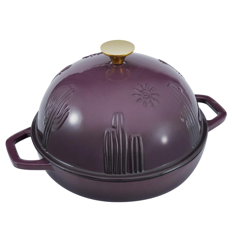 Flavehc Bread Oven Cast Iron Bread Dutch Oven with Cloche Lid for Bread Baking Magenta Enameled Cast Iron Bread Oven with Dome Lid for Sourdough, 9.8 Inches - Image 2