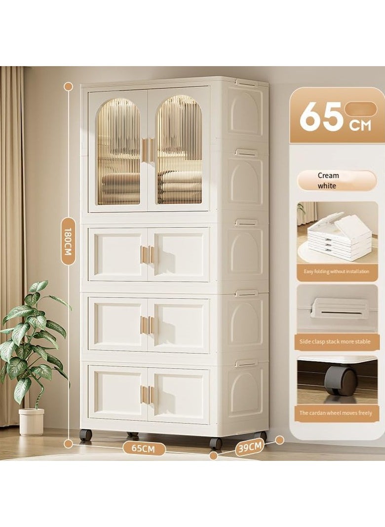 DubaiGallery - Plastic Cupboard with 4 Tiers for Efficient Storage Wardrobe Clothes Organizer Versatile Plastic Cabinet for Wardrobe Storage Clothes Almirah with Cabinet and Rack for Storage Multi function. - Image 1