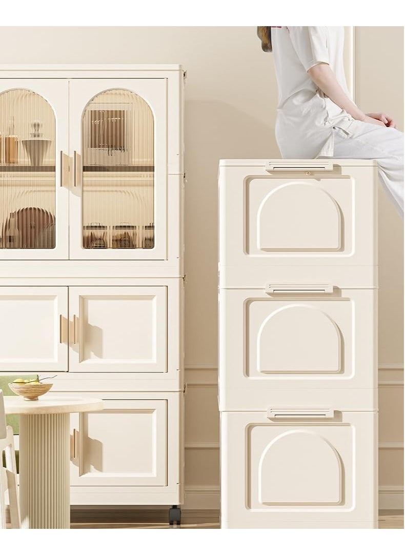 DubaiGallery - Plastic Cupboard with 4 Tiers for Efficient Storage Wardrobe Clothes Organizer Versatile Plastic Cabinet for Wardrobe Storage Clothes Almirah with Cabinet and Rack for Storage Multi function. - Image 1