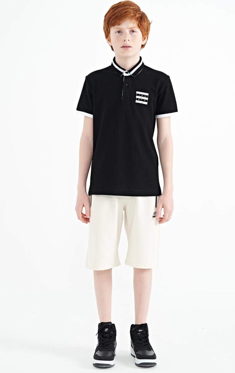 Tommy Life Black Collar Color Block Print Detailed Standard Size Boy T-Shirt - 11111 - Image 3