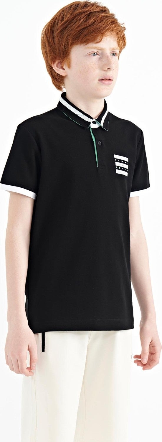 Tommy Life Black Collar Color Block Print Detailed Standard Size Boy T-Shirt - 11111 - Image 4