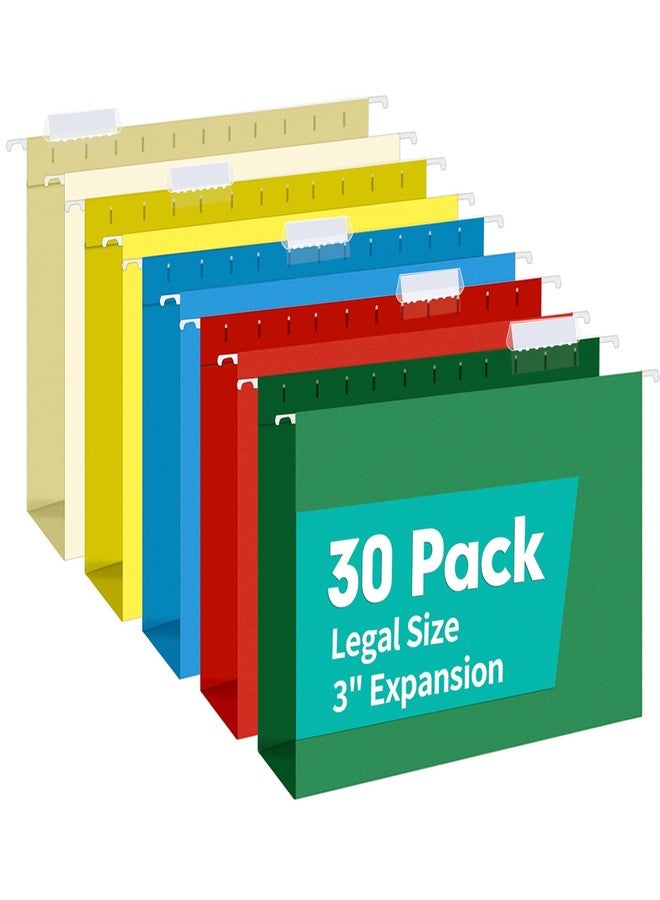 HERKKA Extra Capacity Legal Size Hanging File Folders, 30 Pack Reinforced Legal Size Hanging Folders with Heavy Duty 3 Inch Expansion, Designed for Bulky Files, Medical Charts, Assorted Colors - Image 1