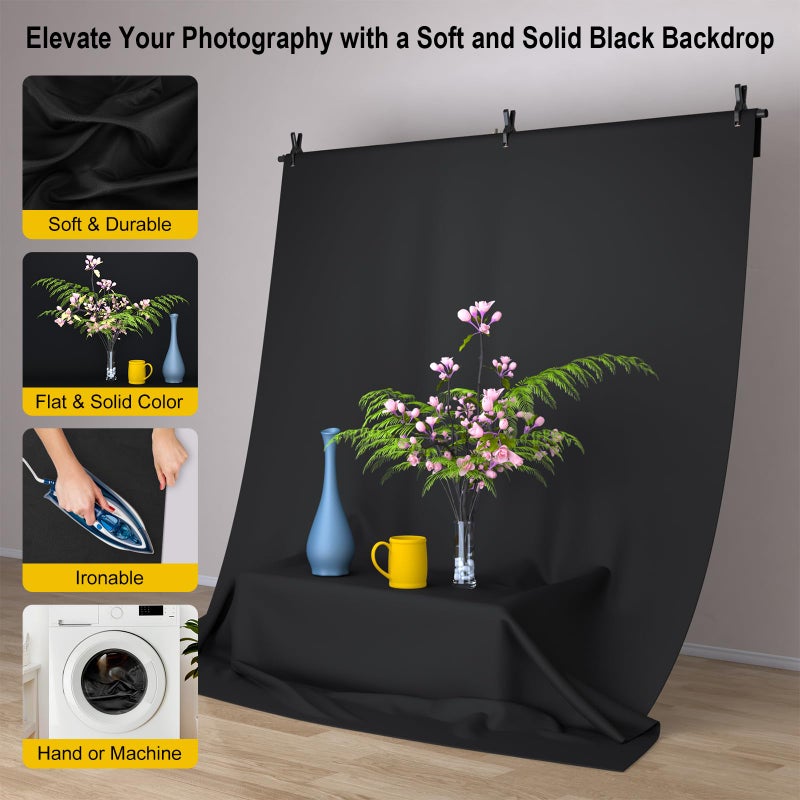 LINCO Lincostore Black Backdrop with Stand 5x6.7ft, Portable Black Photo Backdrop Background with T-Shape Stand, Carry Bag, Spring Clamp for Photography Party Decoration Streaming Video Studio AM317 - Image 4