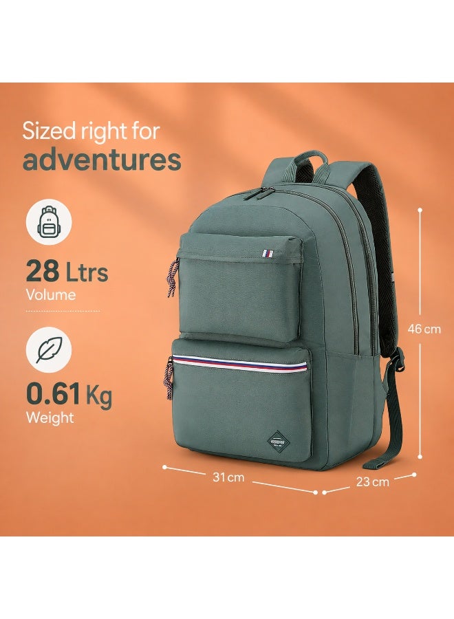 AMERICAN TOURISTER Riley Laptop Backpack, 28L Capacity, 100% Polyester, Green|Fits 15.6" Laptop|Double Zipper Pocket Opening|Front Storage Compartments|Antimicrobial Treated Lining|Bottle Holder - 1 Year International Warranty - Image 3