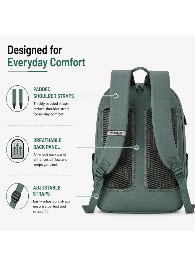 AMERICAN TOURISTER Riley Laptop Backpack, 28L Capacity, 100% Polyester, Green|Fits 15.6" Laptop|Double Zipper Pocket Opening|Front Storage Compartments|Antimicrobial Treated Lining|Bottle Holder - 1 Year International Warranty - Image 2
