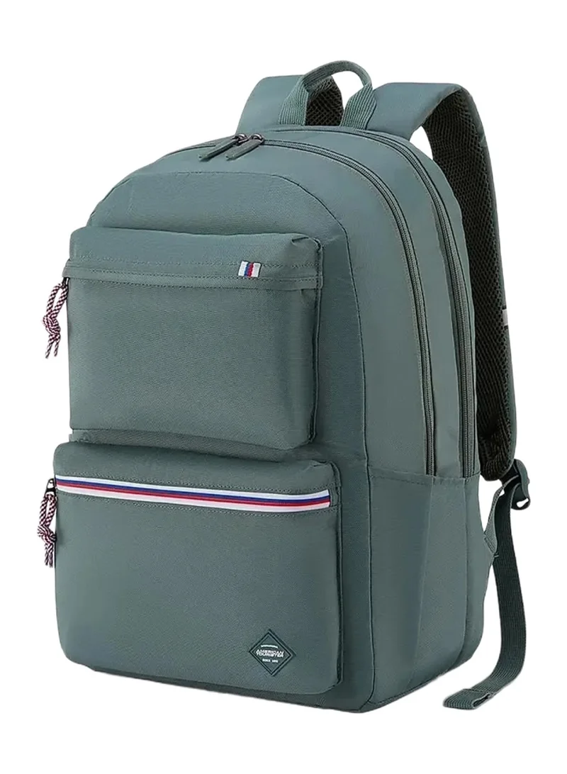 American Tourister Riley Laptop Backpack, 28L Capacity, 100% Polyester, Green|Fits 15.6" Laptop|Double Zipper Pocket Opening|Front Storage Compartments|Antimicrobial Treated Lining|Bottle Holder - 1 Year International Warranty
