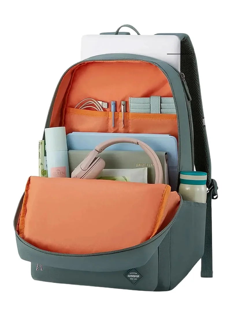 American Tourister Green Riley Laptop Backpack, 28L Capacity, 100% Polyester, Green|Fits 15.6" Laptop|Double Zipper Pocket Opening|Front Storage Compartments|Antimicrobial Treated Lining|Bottle Holder - 1 Year International Warranty  | Best Price UAE