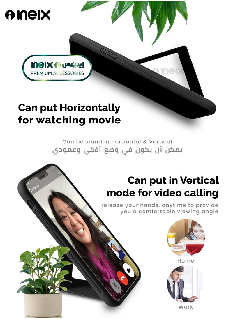 INEIX - 3-in-1 Magnetic Wrist Strap Hand Grip Stand Back Case Cover for Honor X6a-Black - Image 1