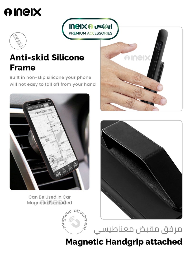 INEIX - 3-in-1 Magnetic Wrist Strap Hand Grip Stand Back Case Cover for Honor X6a-Black - Image 1
