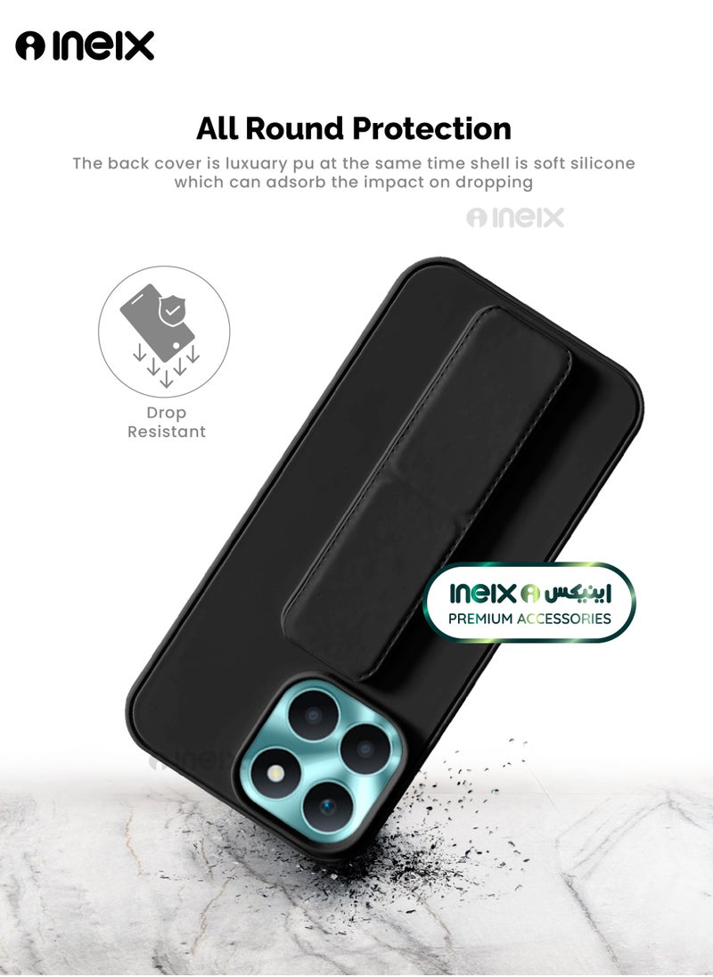 INEIX - 3-in-1 Magnetic Wrist Strap Hand Grip Stand Back Case Cover for Honor X6a-Black - Image 1