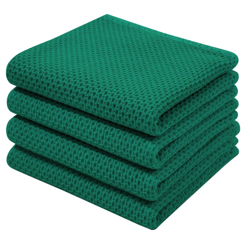 Homaxy 100 Cotton Waffle Weave Kitchen Dish Towels Ultra Soft Absorbent Quick Drying Cleaning Towel 13 x 28 Inches 4Pack Dark Green - Image 2
