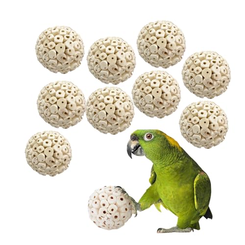 JOYNAGAR Natural Sola Wood Atta Ball Birds Foraging Toys for Cockatiels, Parrots, Budgies, Conures | 6 cm | Pack of 10 Pcs (Standard) - Image 1