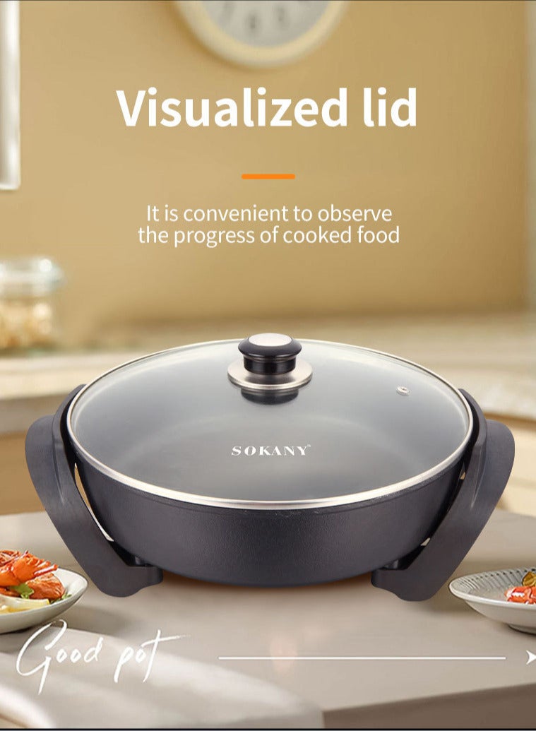 sokany Electric Hot Pot,Aluminum Electric Frying Pan, Round Nonstick Electric Skillet with Lid,Adjustable Temperature Control, Cool Touch Handles, Quick Even Heating, Scratch Resistant,1500W,SK-2004 - Image 4