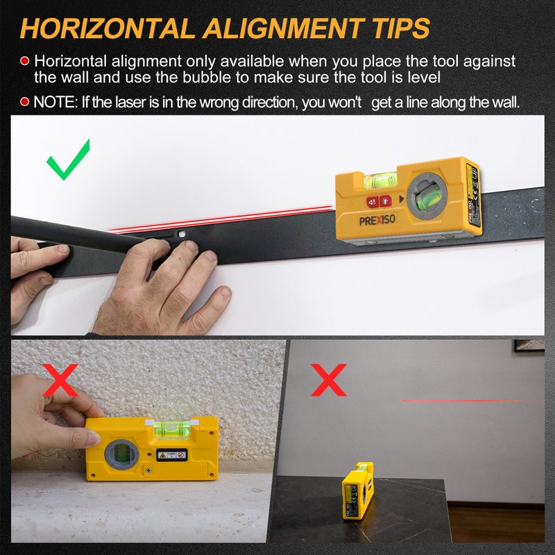 PREXISO 2-in-1 Line Laser Level - Mini Torpedo Level with Light, 3-3/4 inch Rotatable Magnetic Pocket Level & 30Ft Laser Line Leveler Tool for Hanging Picture, Wall Marking Painting, Home Renovation - Image 3
